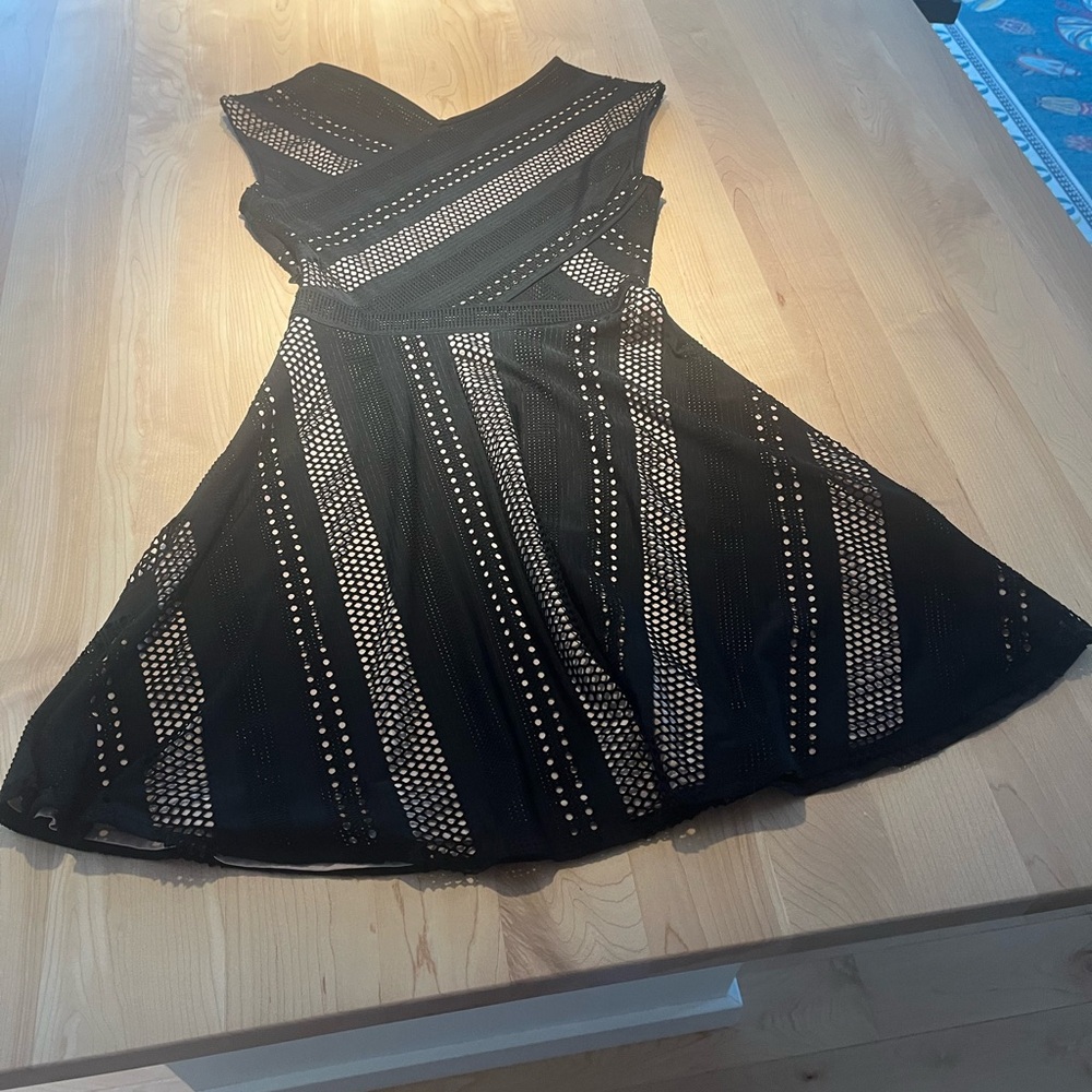BCBGMaxAzria Black and Cream Striped Mini Dress